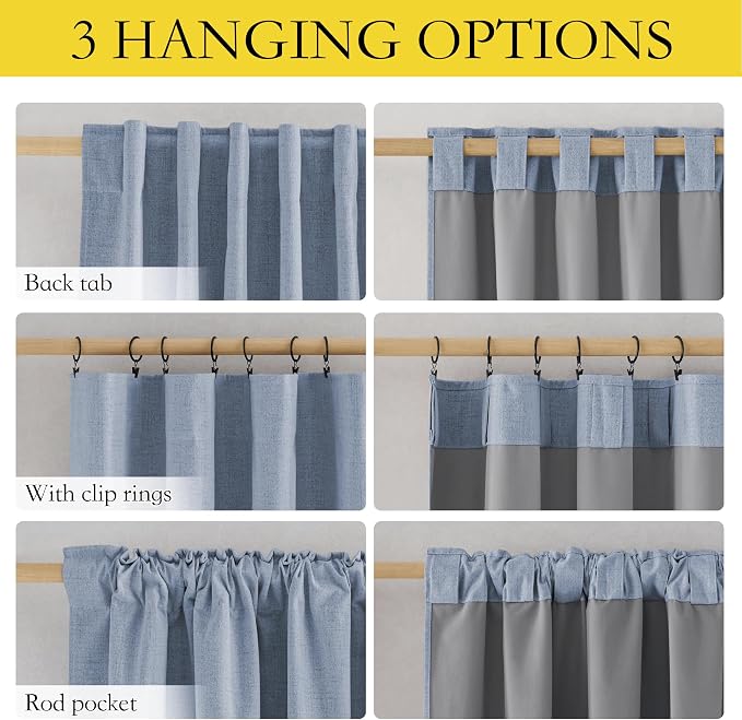 NICETOWN Stone Blue Vintage Linen 100% Blackout Curtains - Image 3