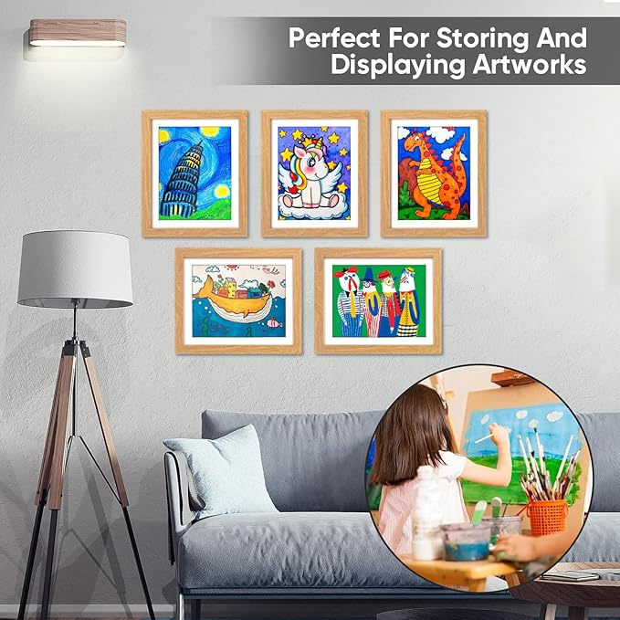 [3-Pack] Kids Artwork Frames Changeable - Front Opening Holds 150,Children Art Projects Kids Art Frames,10x12.5 Child Picture Frame for Display,With Storage(Wood)
