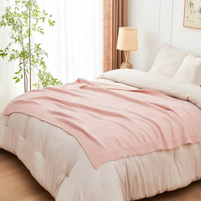 CozeCube Pink Seed Stitch Throw Blanket 60"x80", Farmhouse Decor | Blanket - Image 7