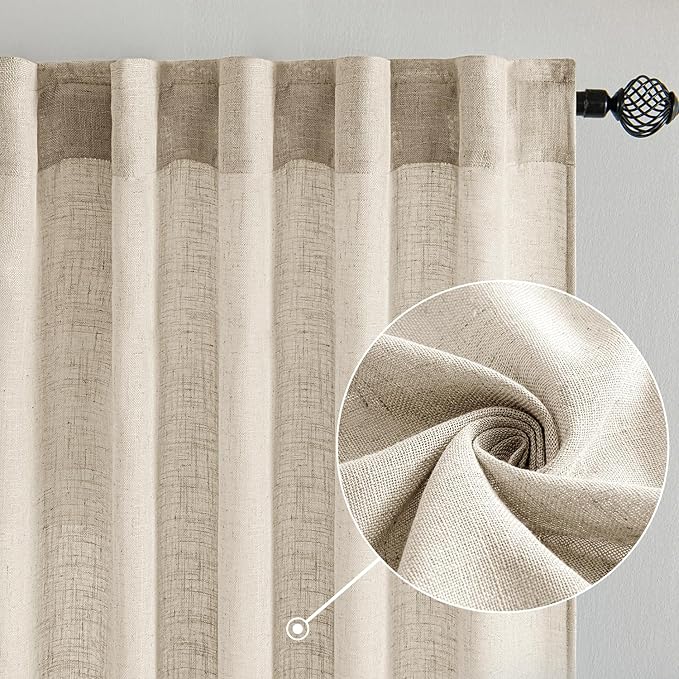 MIULEE Beige Linen Curtains 52x54 Inch Length - Image 2