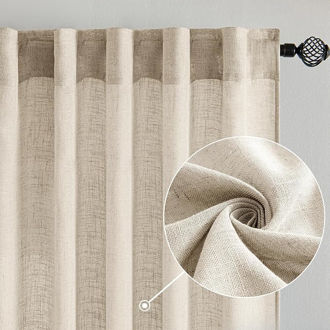 MIULEE Beige Linen Curtains 52x108 Inches 2 Panels - Image 2