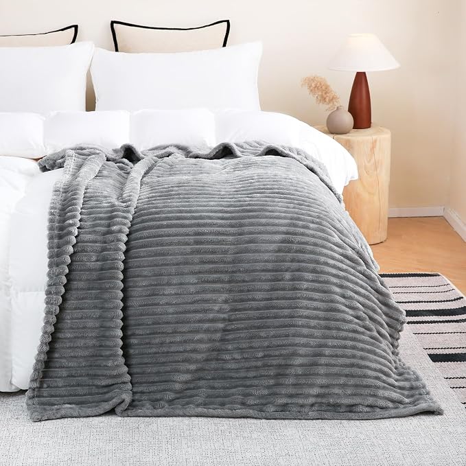 Grey Fleece Throw Blanket 90”×90” - Image 2