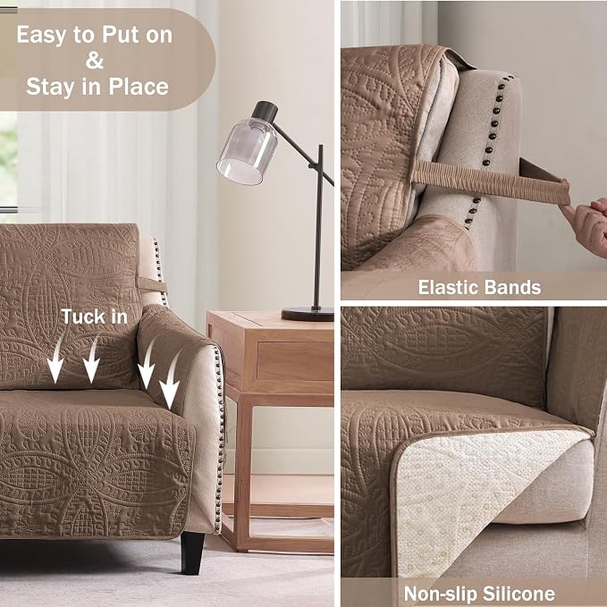Toffee Quilted TV Recliner Covers, Medium Recliner Chair Covers, Lazy Boy Chair - Image 3