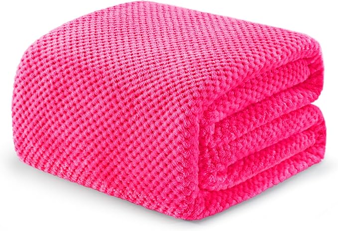 Exclusivo Mezcla Fleece Bed Blanket King Size, Super Soft and Warm Blankets for Couch, Sofa and Bed Waffle Textured, Cozy, Fuzzy and Lightweight (Hot Pink, 90x104 Inches)