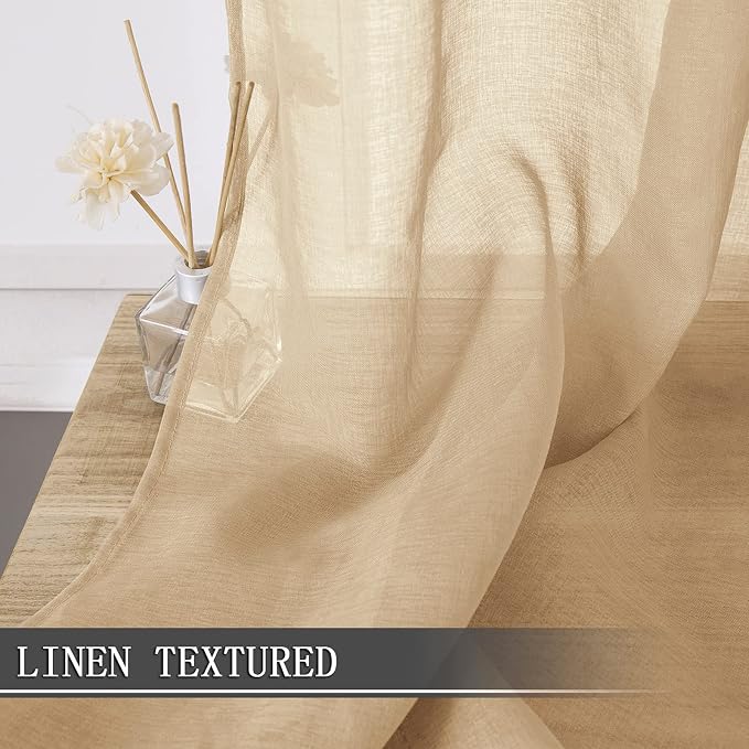 Tollpiz Short Sheer Curtains Living Room Linen Textured Curtain Sheers Light - Image 2