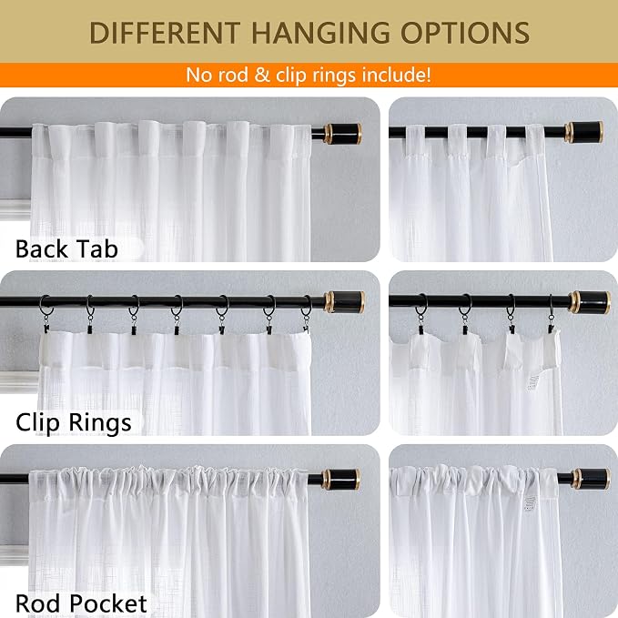 MYSKY HOME White Curtains for Living Room 1 Panel, Semi Sheer Curtains & Drapes - Image 4