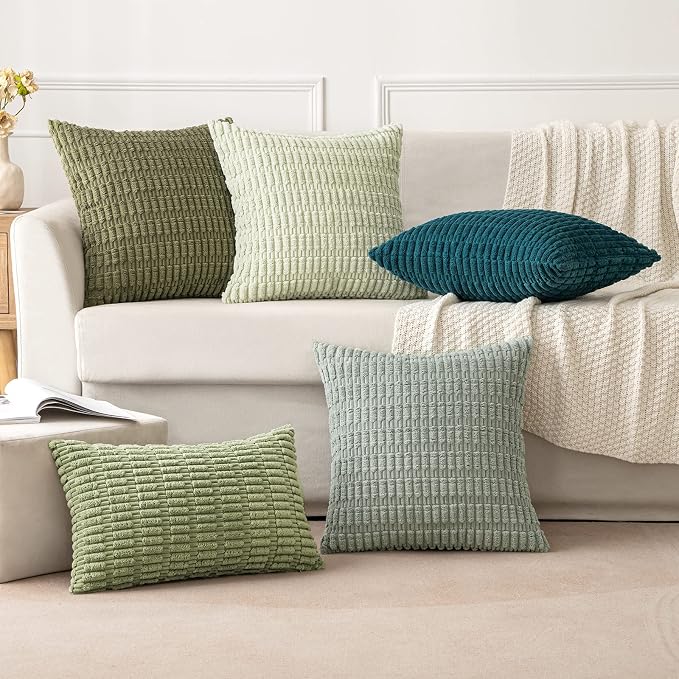 MIULEE Corduroy Decorative Throw Pillow Covers 16x16 Grey Green Pack of 2 | - Image 4