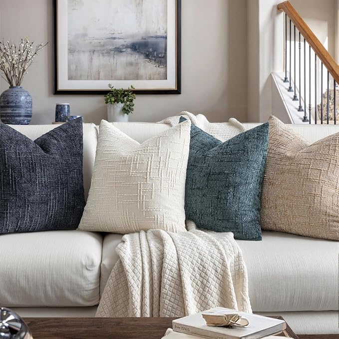 MIULEE Chenille Textured Throw Pillow Covers Blue 18x18 Set of 2 | Slubby - Image 4