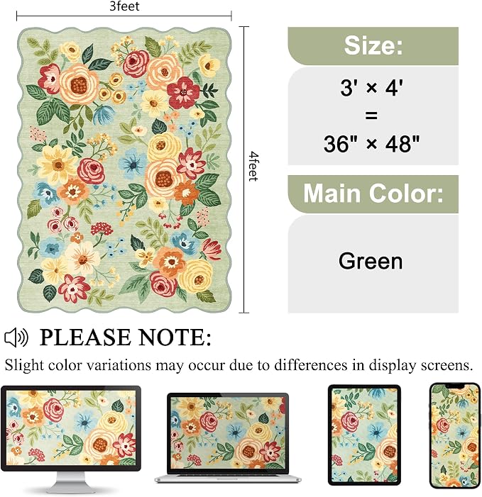 DUKINO 3x4 Rug, Non Slip Floral Washable Area Rug - Image 2