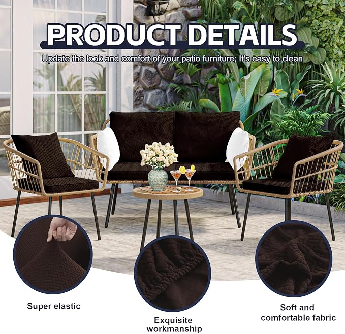 8Pcs Patio Cushion Covers, Outdoor Stretch Cushion Covers, Washable | Stretch - Image 3