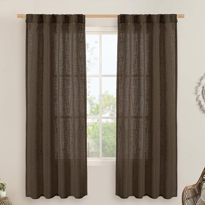 Dark Brown Linen Curtains for Bedroom, 2 Panels, 34 x 72 Inch | 72 Inch Length by LAMIT