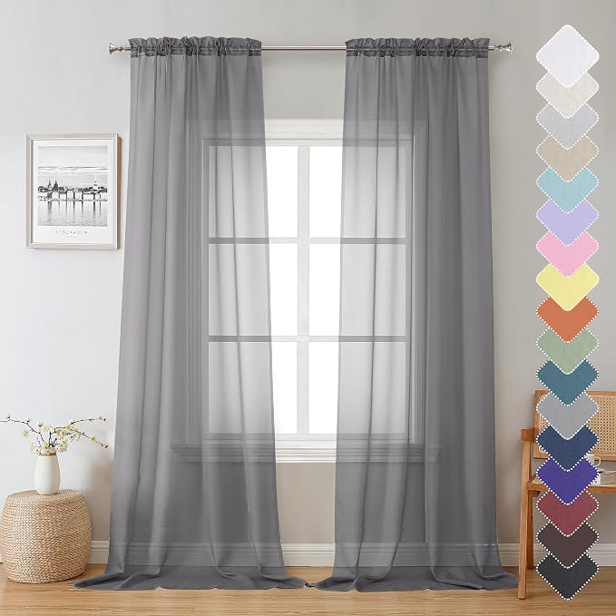 Sheer Curtain Panels Set 96" Inches Long, Solid Voile Light Filtering Airy by Lecloud
