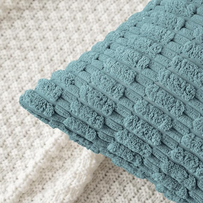 MIULEE Corduroy Decorative Throw Pillow Covers 16x16 Coastal Blue Pack of 2 | - Image 5