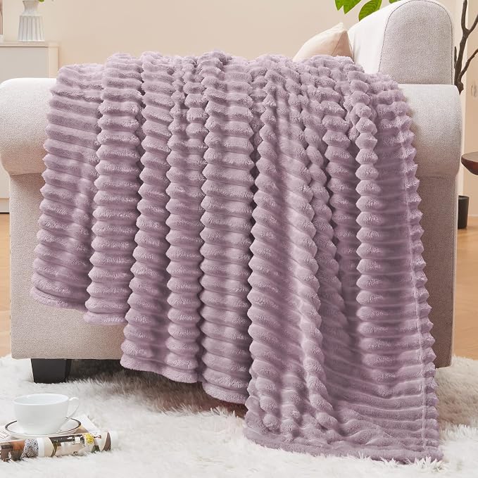 BEDELITE 3D Ribbed Dusky Violet Fleece Twin Blanket by BEDELITE