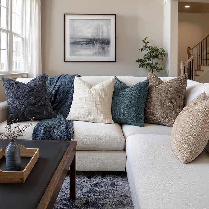 MIULEE Chenille Textured Throw Pillow Covers Blue 18x18 Set of 2 | Slubby - Image 5
