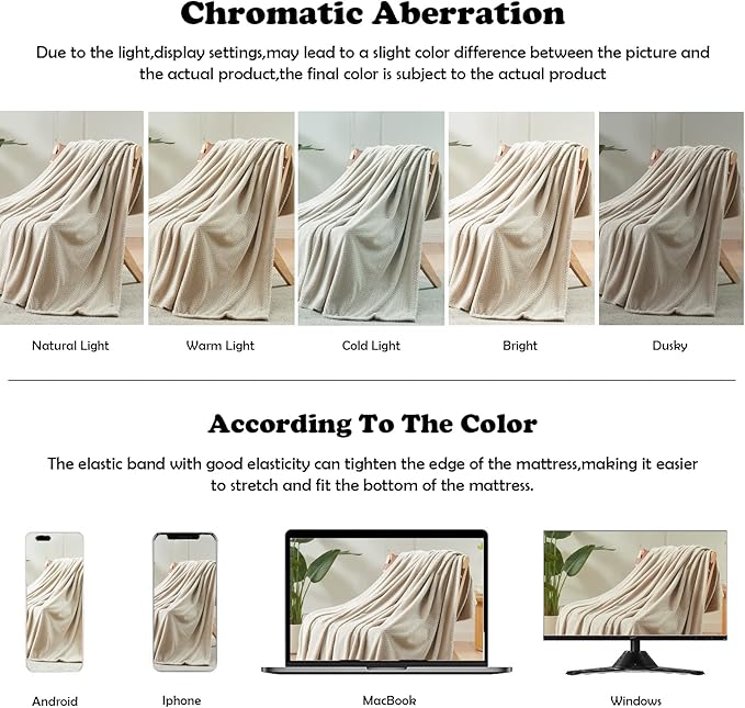 NEWCOSPLAY Super Soft Queen Blanket Linen Premium Silky Flannel Fleece Leaves Pattern Lightweight Bed Blanket All Season Use (Linen, Queen(90"x90"))