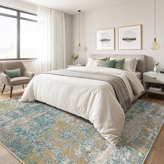 LOONGRUG 7x9 Area Rug Washable Large Neutral Modern Living Room Rugs | Abstract - Image 4