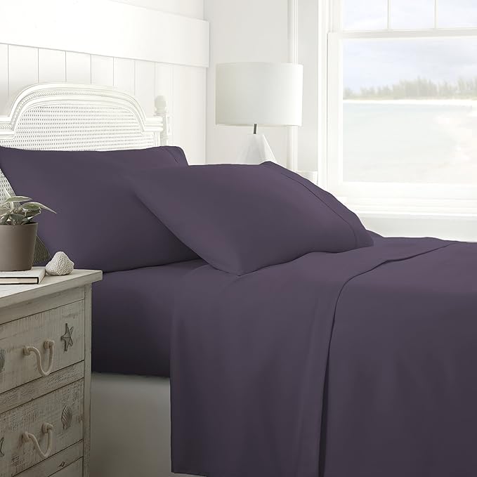 Linen Market Double-Brushed Microfiber Full Sheet Set 4 Piece – Oeko-TEX Certified Ultra Soft & Wrinkle-Free - 16" Deep Pocket Sheets - Easy Care Full Size - Purple