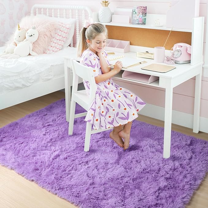 Amdrebio Purple Fluffy Kids Area Rug 4x6 - Image 3