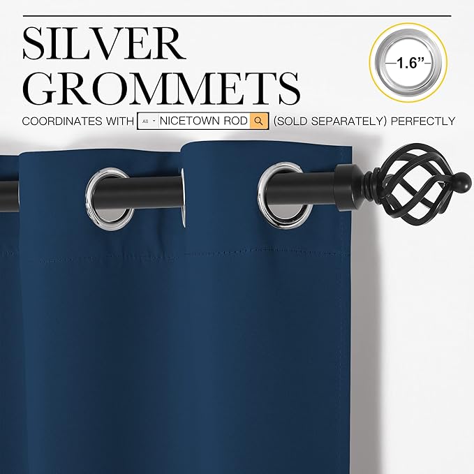 NICETOWN Bedroom Curtain Panels Blackout Draperies, Thermal Insulated Solid Grommet Blackout Curtains/Drapes (Moroccan Blue, 1 Pair, 29 by 40-inch)