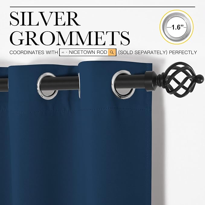 NICETOWN Moroccan Blue Blackout Curtains 120" Long - Image 3