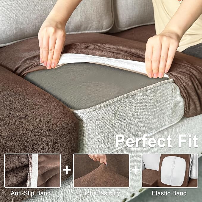 ANARACHON Leather Look Couch Cushion Covers Sofa Seat Slipcovers Sets Couches - Image 4