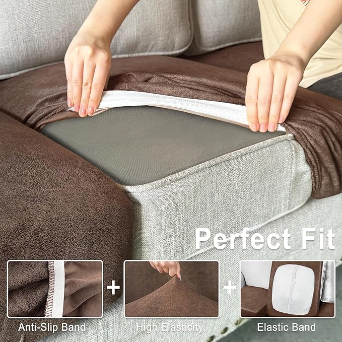 ANARACHON Leather Look Couch Cushion Covers Sofa Seat Slipcovers Sets Couches - Image 4