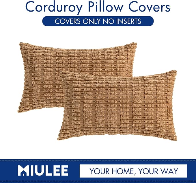 MIULEE Lumbar Corduroy Decorative Throw Pillow Covers 12x20 Brown Pack of 2 | - Image 6