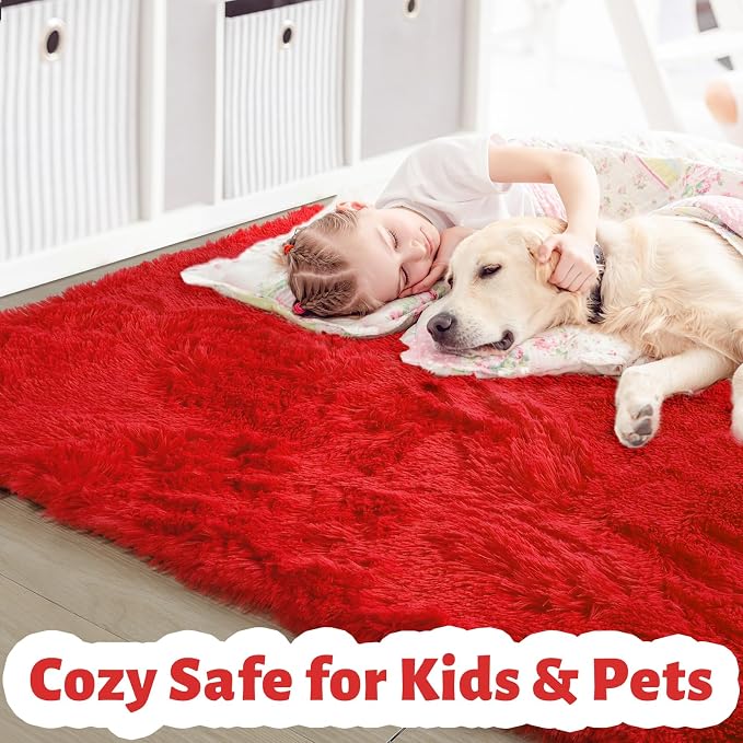 Amdrebio Red Christmas Fluffy Area Rug 4x6 - Image 2