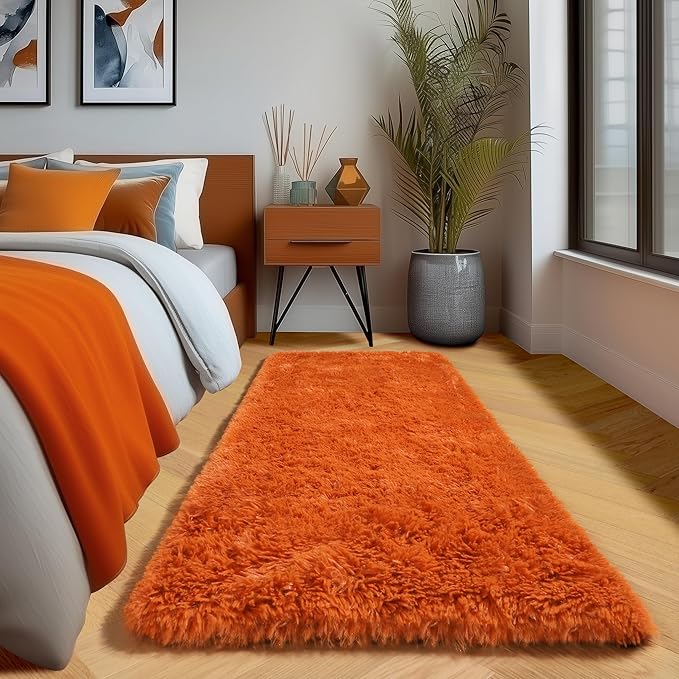Amdrebio Burnt Orange Fall Shag Runner Area Rug 2x6 by Amdrebio