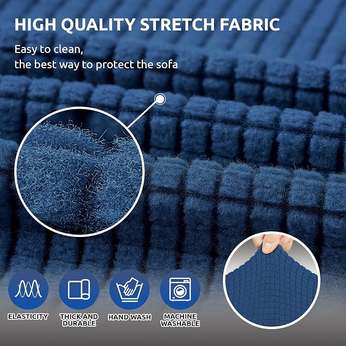 Stretch Couch Covers for Sofa, 3 Cushion Couch Slipcover, Classic Blue - Image 5