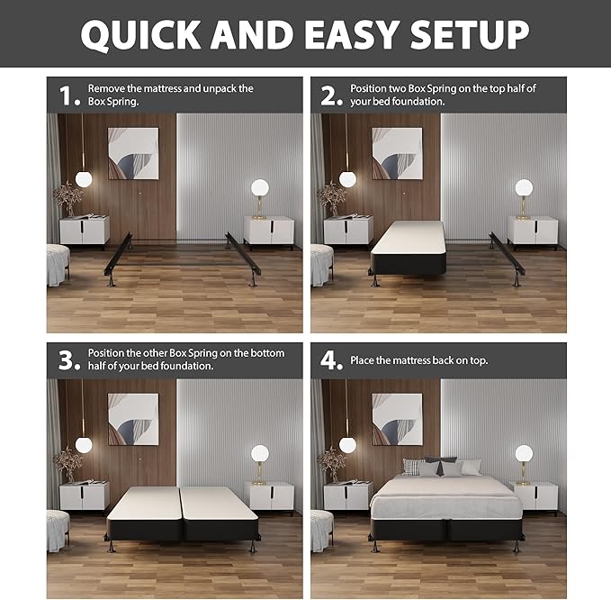 Nutan Inch Sturdy Box Spring for Mattress Support-Durable and Fully Assembled, Natural Wood Full, Gray, 8" Foundation