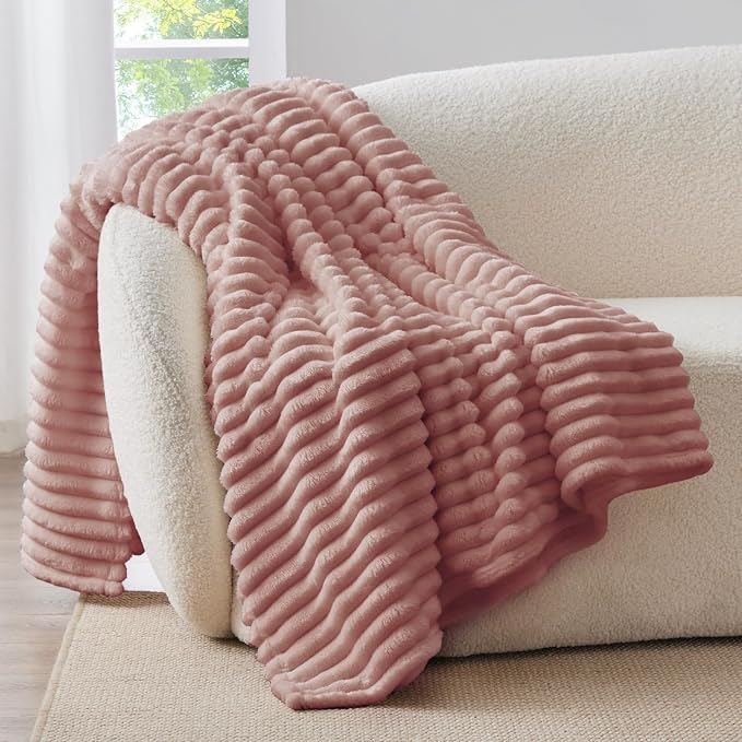 BEDELITE Ribbed Twin Blanket for Couch & Bed, Dusty Pink, Warm Yet Lightweight - Image 5