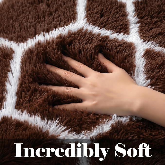 6x9 Area Rugs for Living Room Bedroom, Fluffy Brown and White Geometric Rug | - Image 2