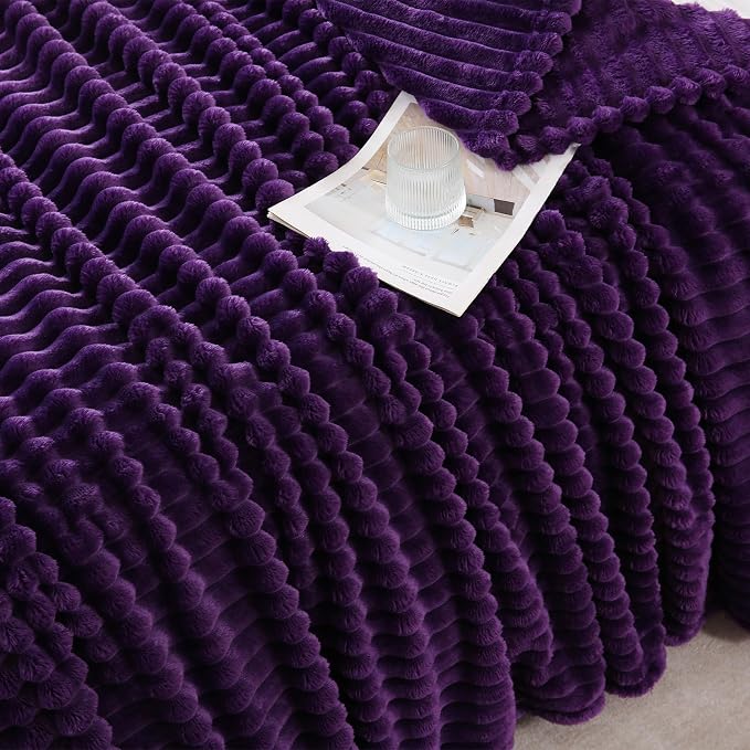 Deep Purple Throw Blanket for Couch Sofa 50x70 inches Striped Design | Fleece - Image 5