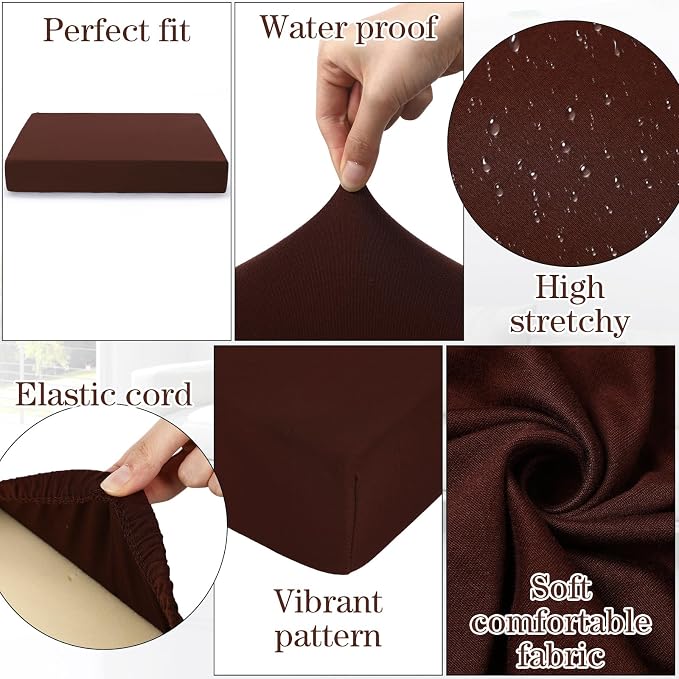 Newwiee 8 Pcs Stretch Patio Outdoor Cushion Covers Replacement, Dark Coffee | 4 - Image 5