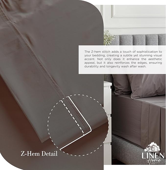 Linen Home 100% Cotton Percale Sheets Twin XL Size, Charcoal, Deep Pocket, 3 Pieces Set - 1 Flat, 1 Deep Pocket Fitted Sheet and 1 Pillowcase, Crisp Cool and Strong Bed Linen