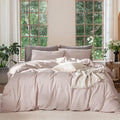 MooMee Bedding Duvet Cover Set 100% Washed Cotton Linen Like Textured Breathable Durable Soft Comfy (Heathered Greyish Pink, Full 80"x90")