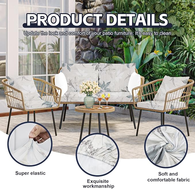 8Pcs Patio Cushion Covers, Outdoor Stretch Cushion Covers, Washable | Stretch - Image 3