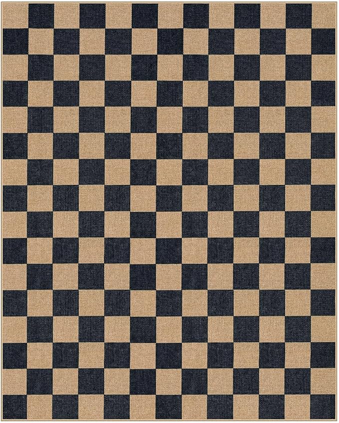 Lahome Checkered Easy Jute Living Room Rug, 8x10 Outdoor Rugs Washable | - Image 8