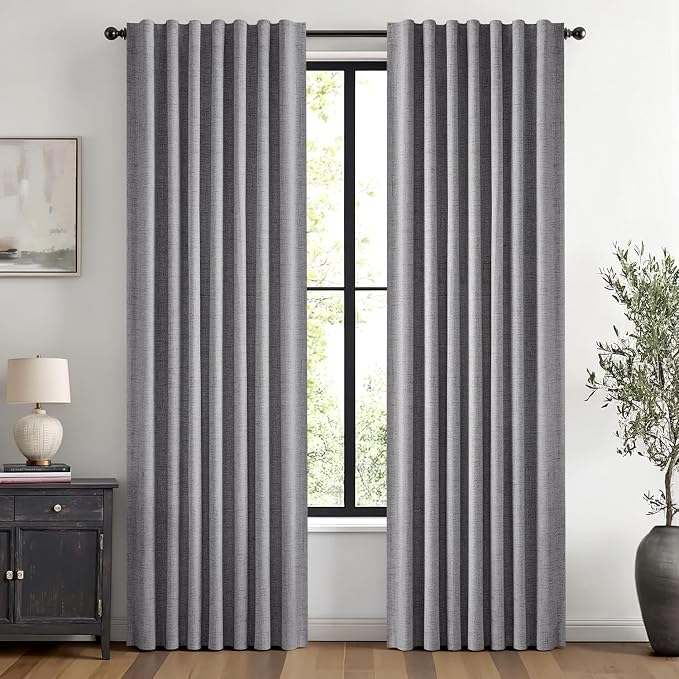 MIULEE 100% Blackout Linen Curtains 42 x 90 Inch Glacier Gray 2 Panels | by MIULEE