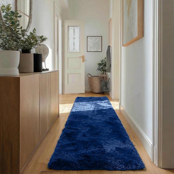 Navy Blue Rugs for Bedroom, Living Room 2x6 Ft, Fluffy Runner Rugs | Plush - Image 7