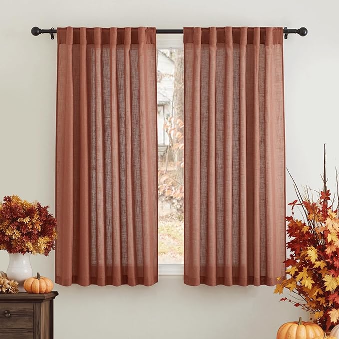 RYB HOME Linen Semi Sheer Curtains 63 inch Length by RYBHOME