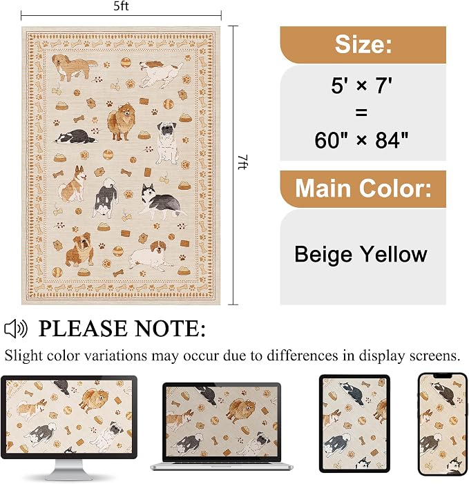 DUKINO 5x7 Area Rugs, Washable Dog Rug - Image 2