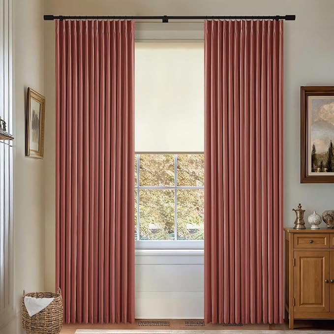 Terracotta 100% Black Out Pinch Pleat Linen 108 Inch Curtains | Black Out - Image 9
