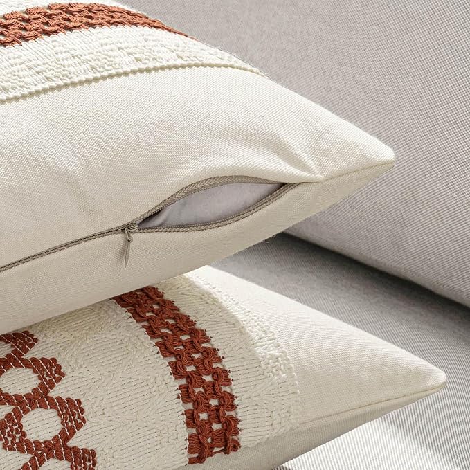 MIULEE Set of 2 Fall Rust Decorative Pillow Covers 18x18 | Farmhouse Boho Couch - Image 5