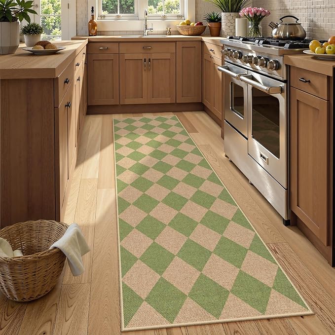 Lahome Checkered Easy Jute Hallway Runner Rug, 2x8 Outdoor Rugs Washable | by Lahome