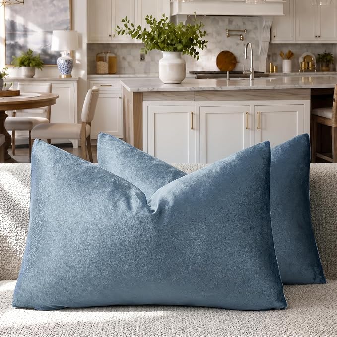 GIGIZAZA Stone Blue Velvet Throw Pillow Covers 12x20 Pack of 2 | Decorative by GIGIZAZAFocusingonhomedecoration