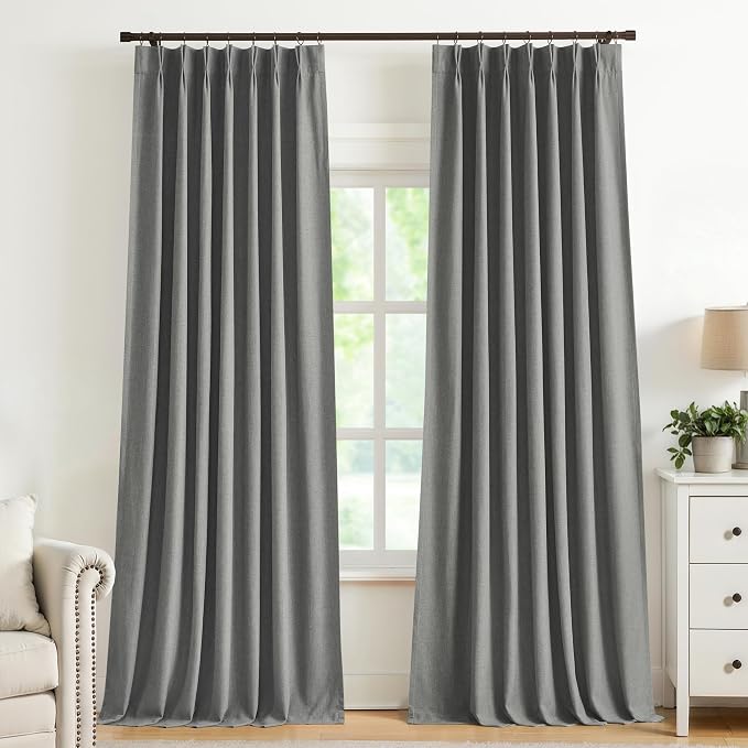 Vision Home Pinch Pleated Dark Grey Blackout Curtains 108 inch Linen Blended by VisionHome