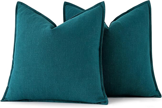 MIULEE Decorative Linen Euro Sham Pillow Covers 24x24 Teal Blue | Boho - Image 6